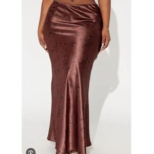 Fashion‎ Nova Floral Satin Maxi Skirt Brown Party Cocktail Elegant M